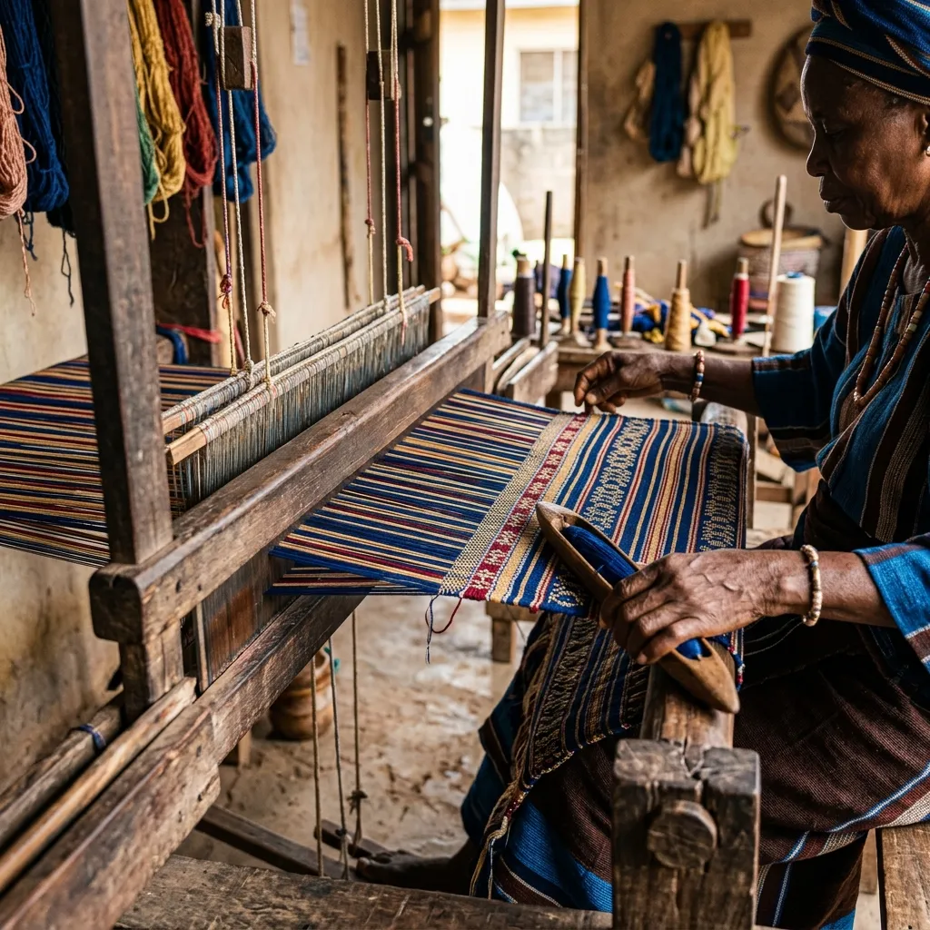 Aso oke loom close-up, Iseyin