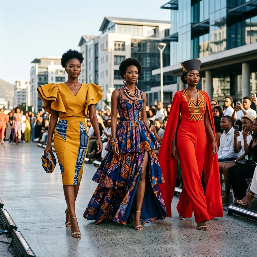 Modern African models showcasing vibrant contemporary attire on a global runway